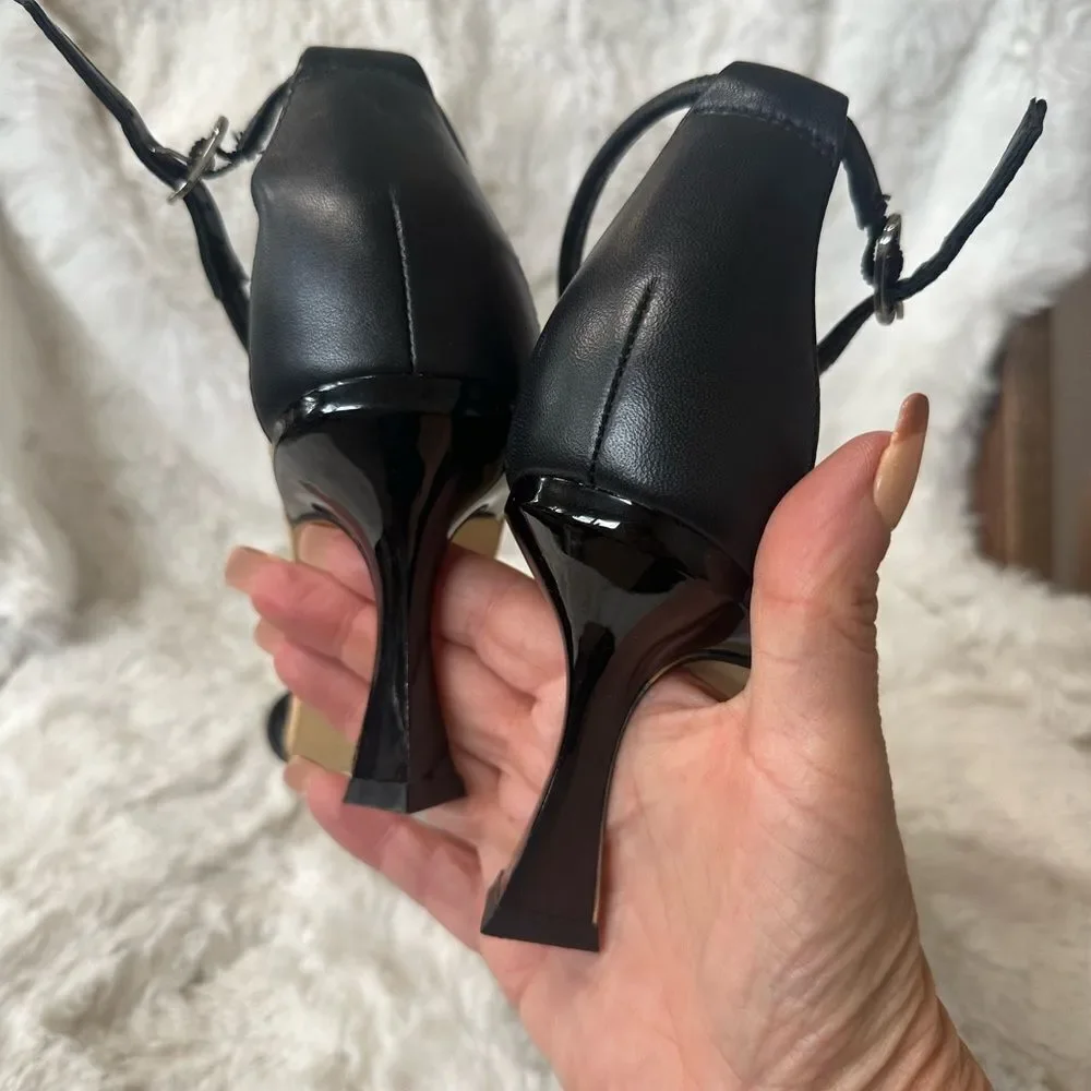 Marc Fisher Derine leather square open toe heeled sandal 7.5
